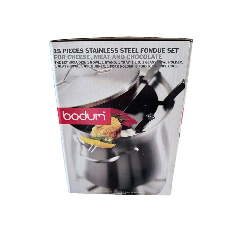 Bodum 15 Piece Stainless Steel Fondue Set Cheese Meat Chocolate 5070-16 Silver